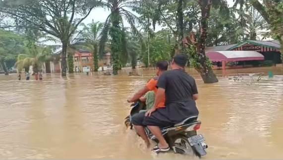 Banjir yang disebabkan hujan dan sungai yang meluap di desa alue bata, Tadu Raya (05/03/2025)