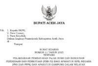 Surat Edaran Bupati Aceh Jaya Terkait Himbauan Pajak Bumi dan Bangunan